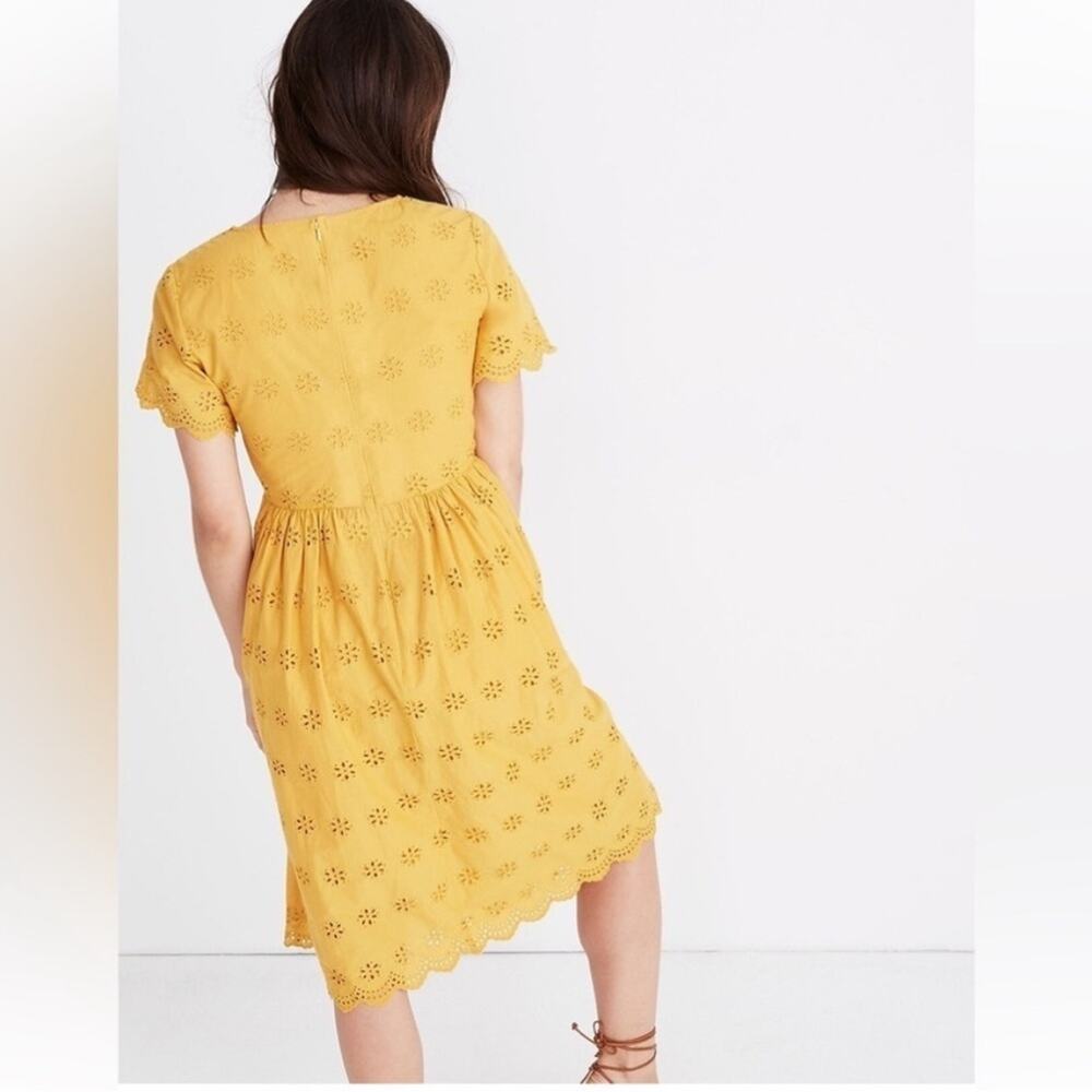 Madewell yellow eyelet scalloped hem dress 100% cotton bohemian boho mustard 4 - Picture 3 of 11